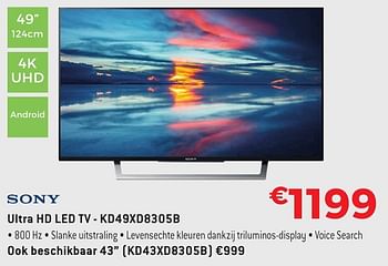 Promotions Sony ultra hd led tv kd49xd8305b - Sony - Valide de 29/09/2016 à 31/10/2016 chez Exellent