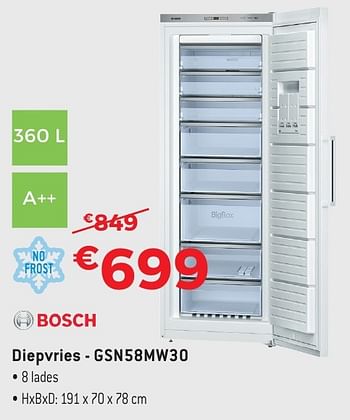 Promotions Bosch diepvries gsn58mw30 - Bosch - Valide de 29/09/2016 à 31/10/2016 chez Exellent