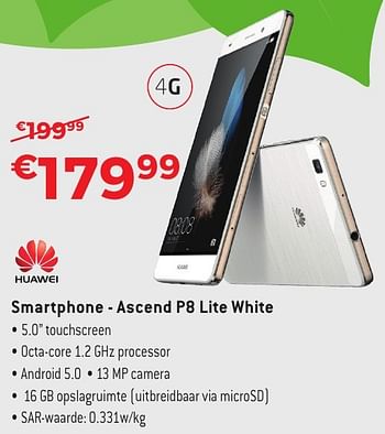 Promoties Huawei smartphone ascend p8 lite white - Huawei - Geldig van 29/09/2016 tot 31/10/2016 bij Exellent