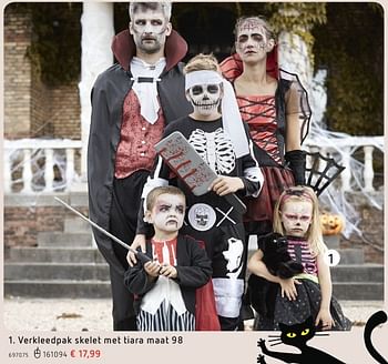 Promoties Verkleedpak skelet met tiara maat 98 - Huismerk - Dreamland - Geldig van 06/10/2016 tot 31/10/2016 bij Dreamland