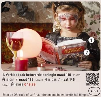 Promoties Verkleedpak betoverde koningin maat 110 - Huismerk - Dreamland - Geldig van 06/10/2016 tot 31/10/2016 bij Dreamland