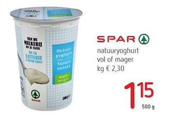 Promoties Natuuryoghurt vol of mager - Spar - Geldig van 06/10/2016 tot 19/10/2016 bij Eurospar (Colruytgroup)