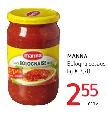 Promoties Manna bolognaisesaus - Manna - Geldig van 06/10/2016 tot 19/10/2016 bij Eurospar (Colruytgroup)