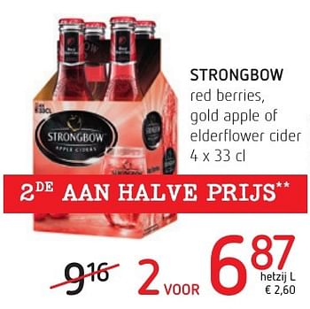 Promotions Strongbow red berries, gold apple of elderflower cider - Strongbow - Valide de 06/10/2016 à 19/10/2016 chez Eurospar (Colruytgroup)