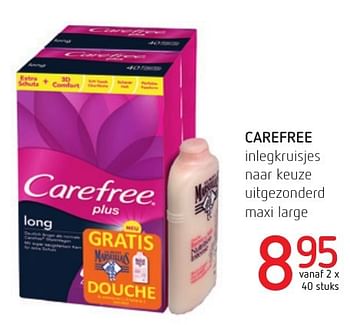 Promotions Carefree inlegkruisjes naar keuze uitgezonderd maxi large - Carefree - Valide de 06/10/2016 à 19/10/2016 chez Eurospar (Colruytgroup)