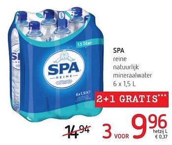 Promotions Spa reine natuurlijk mineraalwater - Spa - Valide de 06/10/2016 à 19/10/2016 chez Spar (Colruytgroup)