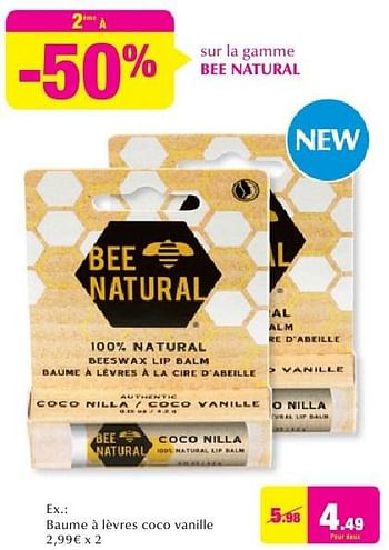 Promoties Baume à lèvres coco vanille - Bee Natural - Geldig van 28/09/2016 tot 25/10/2016 bij DI