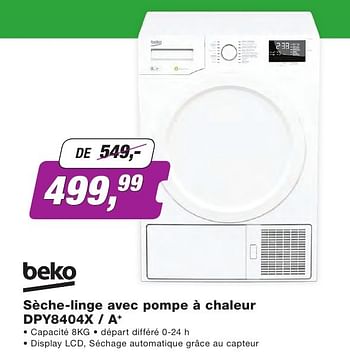 Promotions Beko sèche-linge avec pompe à chaleur dpy8404x - a+ - Beko - Valide de 01/10/2016 à 31/10/2016 chez ElectronicPartner