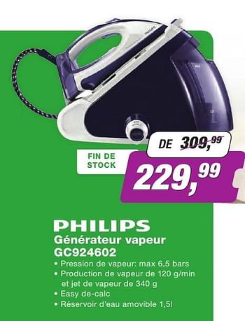 Promotions Philips générateur vapeur gc924602 - Philips - Valide de 01/10/2016 à 31/10/2016 chez ElectronicPartner