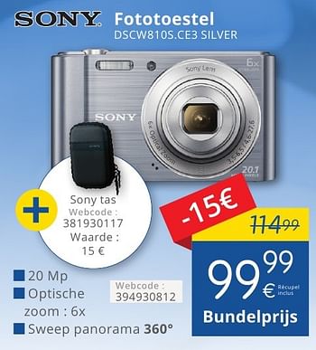 Promoties Sony fototoestel dscw810s.ce3 silver - Sony - Geldig van 01/10/2016 tot 31/10/2016 bij Eldi