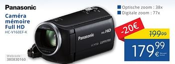 Promotions Panasonic full hd memory camera hc-v160ef-k - Panasonic - Valide de 01/10/2016 à 31/10/2016 chez Eldi