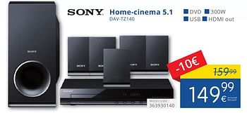 Promotions Sony home-cinema 5.1 dav-tz140 - Sony - Valide de 01/10/2016 à 31/10/2016 chez Eldi