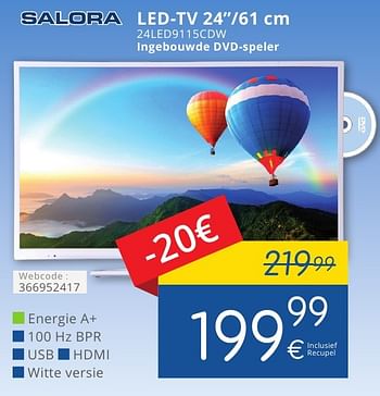 Promoties Salora led-tv 24led9115cdw ingebouwde dvd-speler - Salora - Geldig van 01/10/2016 tot 31/10/2016 bij Eldi