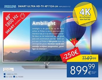 Promotions Philips smart ultra hd-tv 49pus6551-12 - Philips - Valide de 01/10/2016 à 31/10/2016 chez Eldi