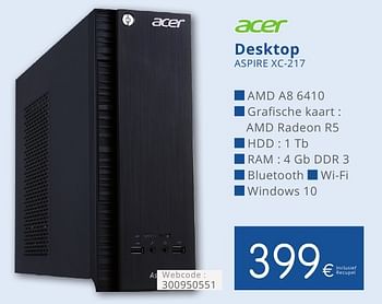 Promotions Acer desktop aspire xc-217 - Acer - Valide de 01/10/2016 à 31/10/2016 chez Eldi