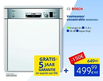 Promoties Bosch inbouw vaatwasser smi50d55eu - Bosch - Geldig van 01/10/2016 tot 31/10/2016 bij Eldi