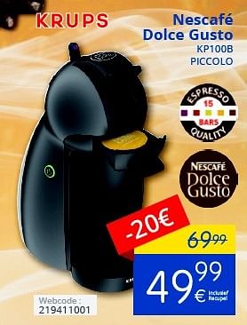 Promoties Krups nescafé dolce gusto kp100b piccolo - Krups - Geldig van 01/10/2016 tot 31/10/2016 bij Eldi