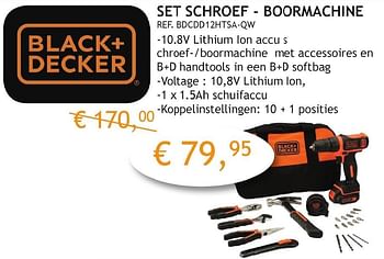 Promoties Black + decker set schroef - boormachine - Black & Decker - Geldig van 03/10/2016 tot 31/10/2016 bij Crea Home