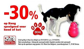 Promotions -30% op kong speelgoed voor hond of kat - Kong - Valide de 05/10/2016 à 31/10/2016 chez Maxi Zoo