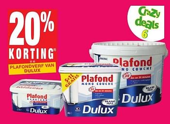 Promotions 20% korting op de plafondverf van dulux - Dulux - Valide de 11/10/2016 à 24/10/2016 chez Brico