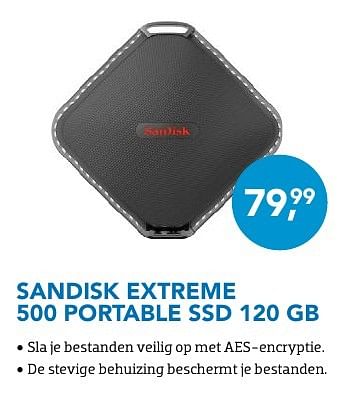 Promotions Sandisk extreme 500 portable ssd 120 gb - Sandisk - Valide de 01/10/2016 à 31/10/2016 chez Coolblue