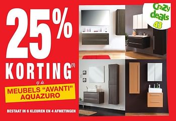 Promoties 25% korting op de meubels avanti aquazuro - Aquazuro - Geldig van 11/10/2016 tot 24/10/2016 bij Brico