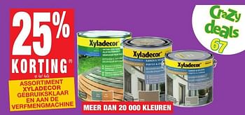 Promoties 25% korting op het hele assortiment xyladecor gebruiksklaar en aan de verfmengmachine - Xyladecor - Geldig van 11/10/2016 tot 24/10/2016 bij Brico