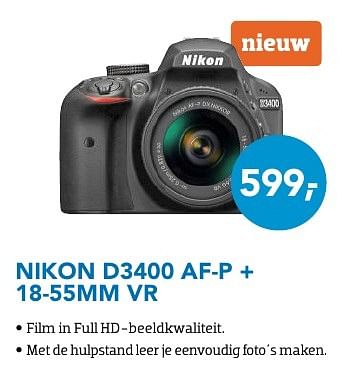 Promoties Nikon d3400 af-p + 18-55mm vr - Nikon - Geldig van 01/10/2016 tot 31/10/2016 bij Coolblue