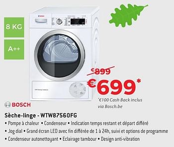 Promoties Bosch sèche-linge - wtw87560fg - Bosch - Geldig van 29/09/2016 tot 31/10/2016 bij Exellent