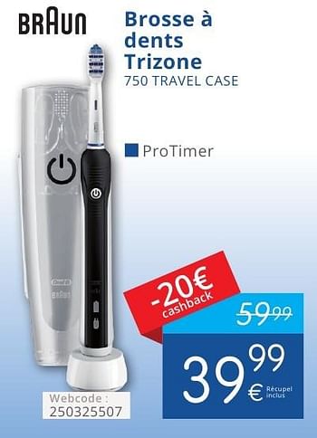Promoties Braun brosse à dents trizone 750 travel case - Braun - Geldig van 01/10/2016 tot 31/10/2016 bij Eldi