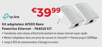 Promotions Tp-link kit adaptateur av500 nano powerline ethernet - pa4010 kit - TP-LINK - Valide de 29/09/2016 à 31/10/2016 chez Exellent
