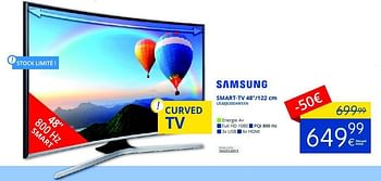 Promotions Samsung smart-tv 48``-122 cm ue48j6300awxxn - Samsung - Valide de 01/10/2016 à 31/10/2016 chez Eldi