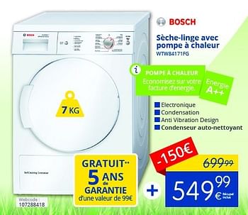 Promotions Bosch sèche-linge avec pompe à chaleur wtw84171fg - Bosch - Valide de 01/10/2016 à 31/10/2016 chez Eldi