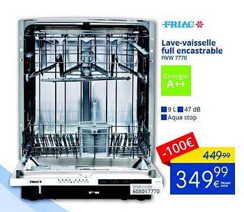 Promoties Friac lave-vaisselle full encastrable fivw 7770 - Friac - Geldig van 01/10/2016 tot 31/10/2016 bij Eldi