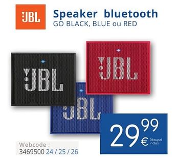 Promotions Jbl speaker bluetooth go black, blue ou red - JBL - Valide de 01/10/2016 à 31/10/2016 chez Eldi
