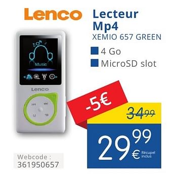 Promoties Lenco lecteur mp4 xemio 657 green - Lenco - Geldig van 01/10/2016 tot 31/10/2016 bij Eldi