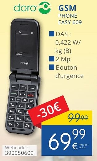 Promoties Doro gsm phone easy 609 - Doro - Geldig van 01/10/2016 tot 31/10/2016 bij Eldi