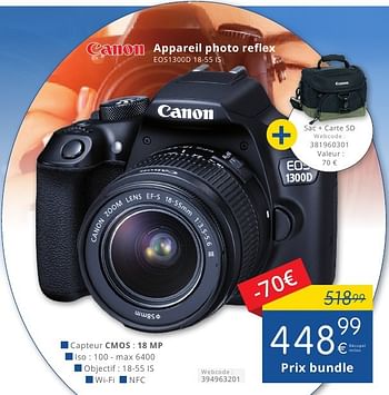 Promoties Canon appareil photo reflex eos1300d 18-55 is - Canon - Geldig van 01/10/2016 tot 31/10/2016 bij Eldi