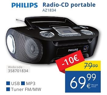 Promotions Philips radio-cd portable az1834 - Philips - Valide de 01/10/2016 à 31/10/2016 chez Eldi