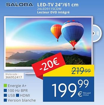 Promoties Salora led-tv 24``-61 cm 24led9115cdw lecteur dvd intégré - Salora - Geldig van 01/10/2016 tot 31/10/2016 bij Eldi
