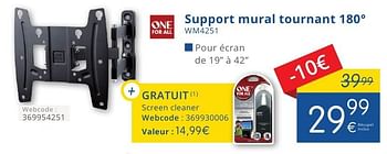 Promotions One for all support mural tournant 180° wm4251 - Oneforall - Valide de 01/10/2016 à 31/10/2016 chez Eldi