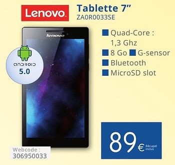Promotions Lenovo tablette 7`` za0r0033se - Lenovo - Valide de 01/10/2016 à 31/10/2016 chez Eldi