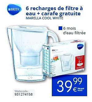 Promoties Brita 6 recharges de filtre à eau + carafe gratuite marella cool white - Brita - Geldig van 01/10/2016 tot 31/10/2016 bij Eldi