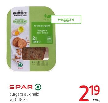 Promoties Burgers aux noix - Spar - Geldig van 06/10/2016 tot 19/10/2016 bij Eurospar (Colruytgroup)