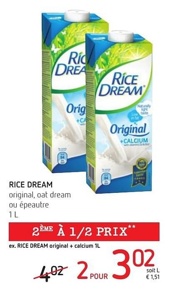 Promotions Rice dream original, oat dream ou épeautre - Rice Dream - Valide de 06/10/2016 à 19/10/2016 chez Eurospar (Colruytgroup)