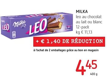 Promotions Milka leo au chocolat au lait ou blanc - Milka - Valide de 06/10/2016 à 19/10/2016 chez Eurospar (Colruytgroup)