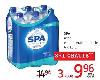 Promotions Spa reine eau minérale naturelle - Spa - Valide de 06/10/2016 à 19/10/2016 chez Eurospar (Colruytgroup)