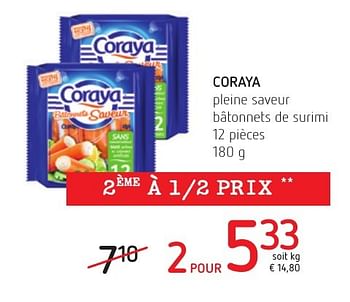 Promotions Coraya pleine saveur bâtonnets de surimi - Coraya - Valide de 06/10/2016 à 19/10/2016 chez Spar (Colruytgroup)