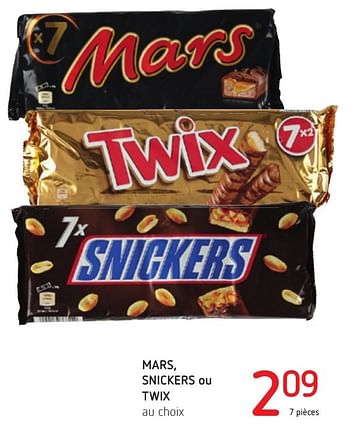 Promotions Mars, snickers ou twix - Mars Snacks - Valide de 06/10/2016 à 19/10/2016 chez Spar (Colruytgroup)