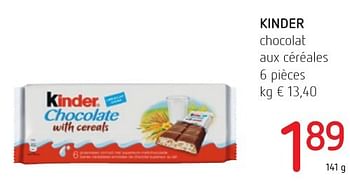 Promotions Kinder chocolat aux céréales - Kinder - Valide de 06/10/2016 à 19/10/2016 chez Spar (Colruytgroup)